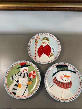 Oneida Frosty Folks Snowmen Dessert  Plates Set Of 3 Winter Holiday 8.25”